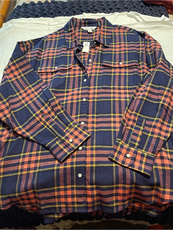 Old Navy Tops - Women’s Old Navy Plaid Button-Up Flannel Shirt with Orange Accent